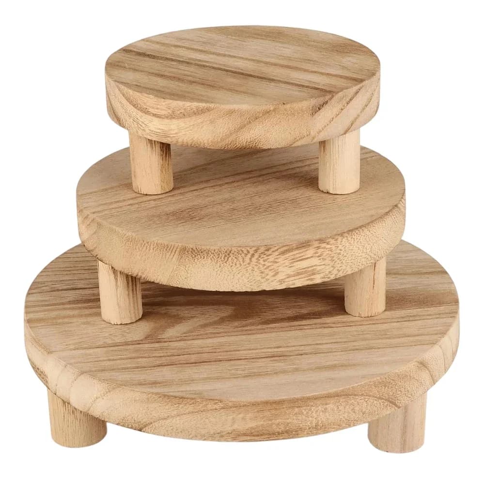 Set di 3 Supporti in Legno per Piante, Base per Vasi, Sgabello per Interni ed Esterni, Vassoio per Piante Succulente, Espositore per Fiori