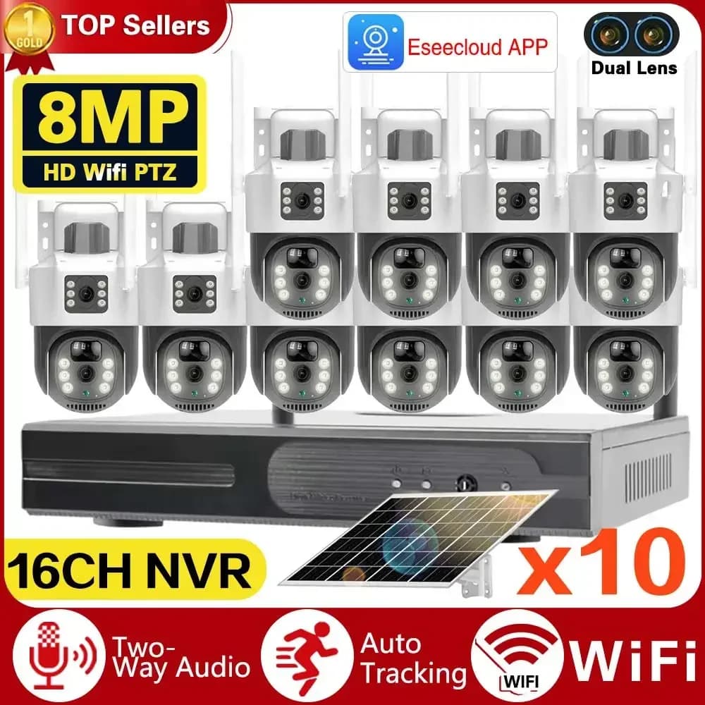 10CH NVR 8MP sistema di telecamere di sicurezza CCTV Wireless telecamera IP Wifi alimentata a batteria solare esterna protezione di videosorveglianza PTZ