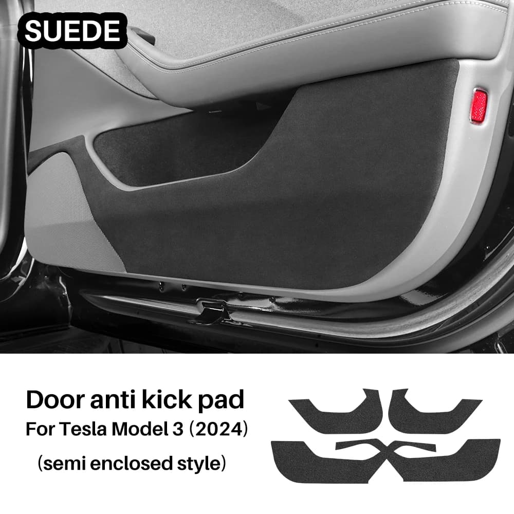 Tappetino anti-calcio per Tesla Model 3 Highland 2024 Adesivo per porta in pelle scamosciata Protezione interna per auto a prova di terreno per bambini