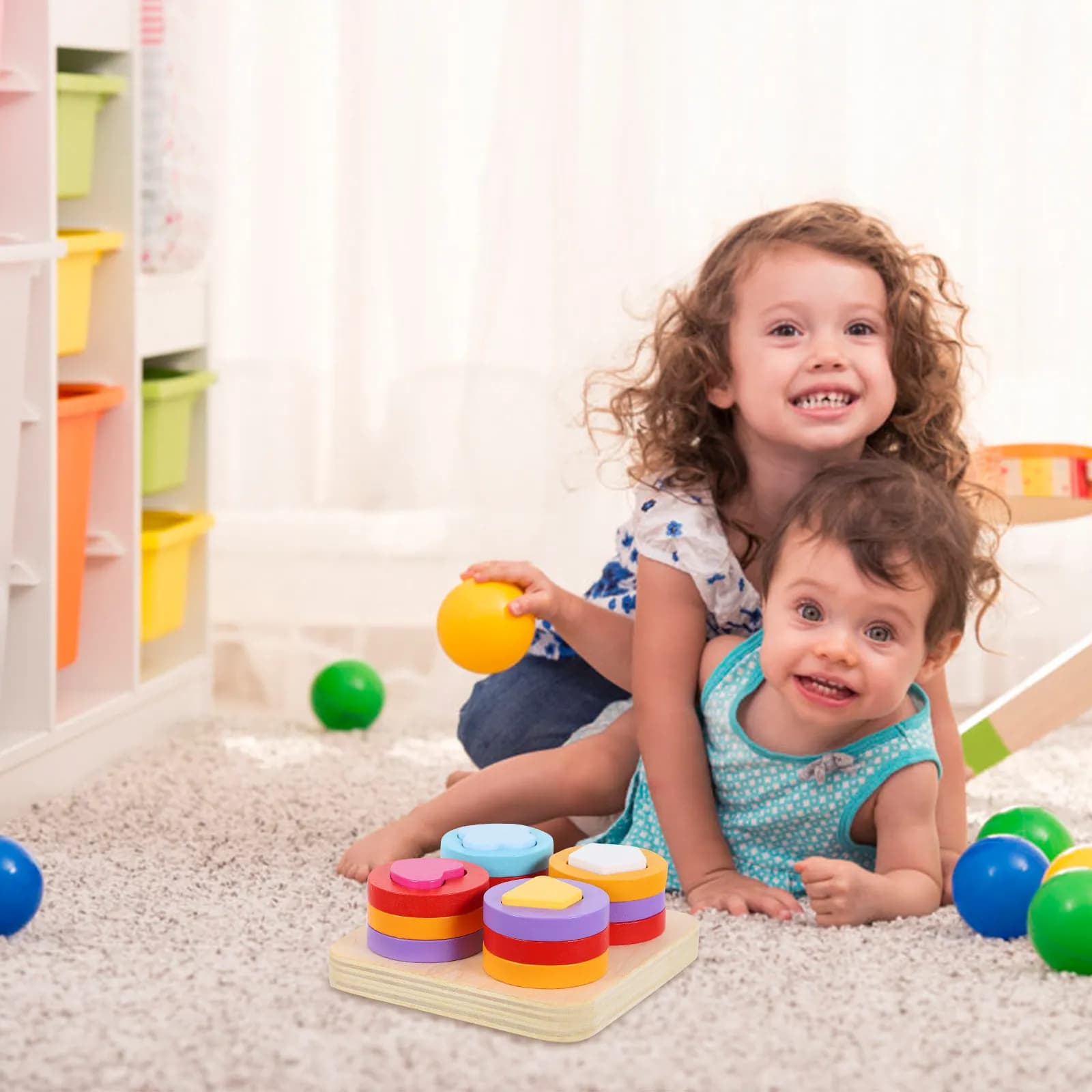 Giocattolo educativo in legno con blocchi di forme creative per l'apprendimento precoce dei bambini, colore