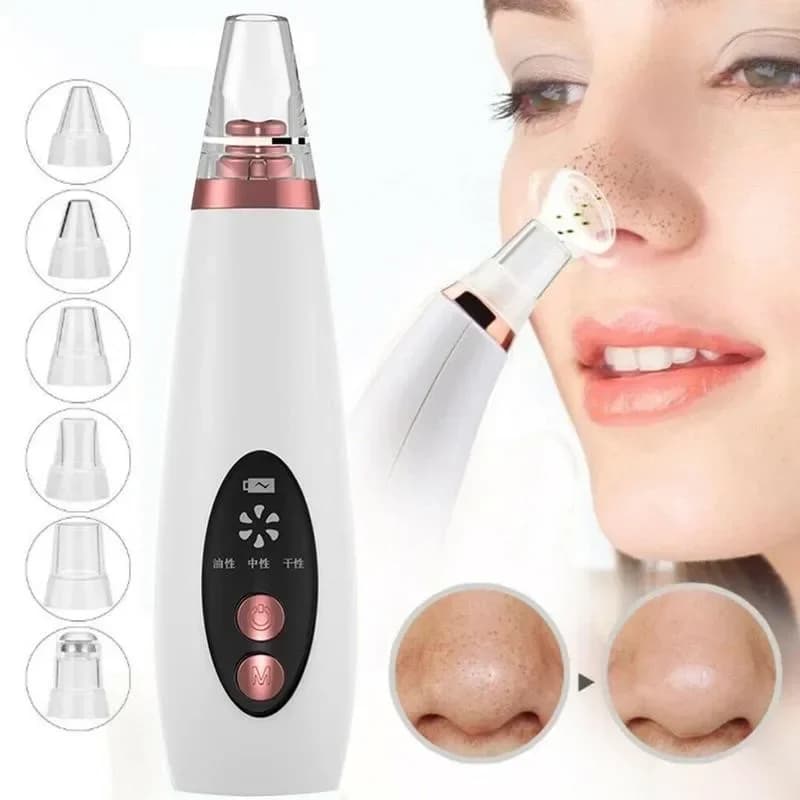 Aspiratore per Punti Neri Elettrico, Pulitore Pori Facciale a Suzione, Ricaricabile USB, 5 Testine, Dispositivo per la Cura della Pelle Domestica