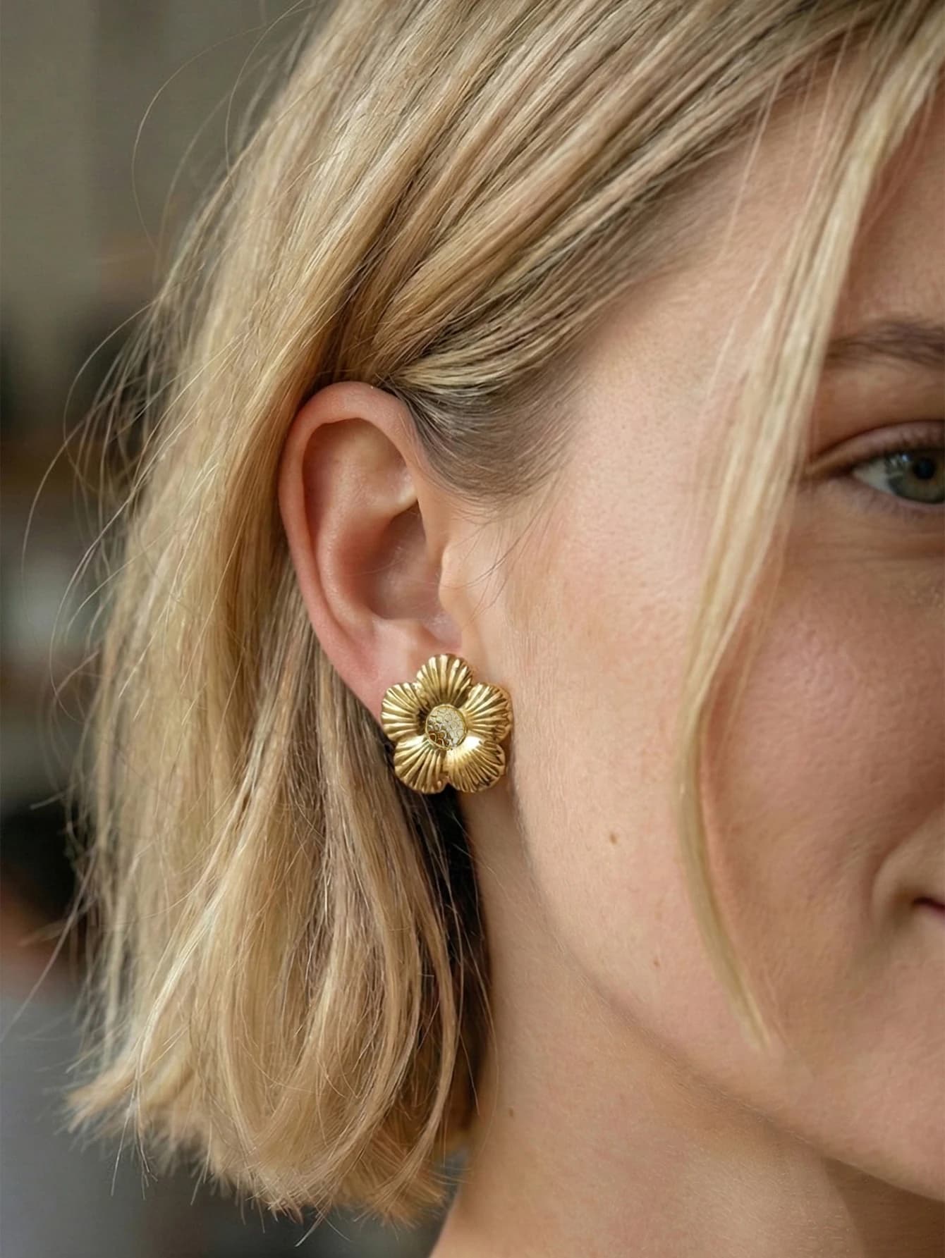 Solid Gold Node Geometric Pendant Earrings, Vintage Style, Light and Trendy, For Women