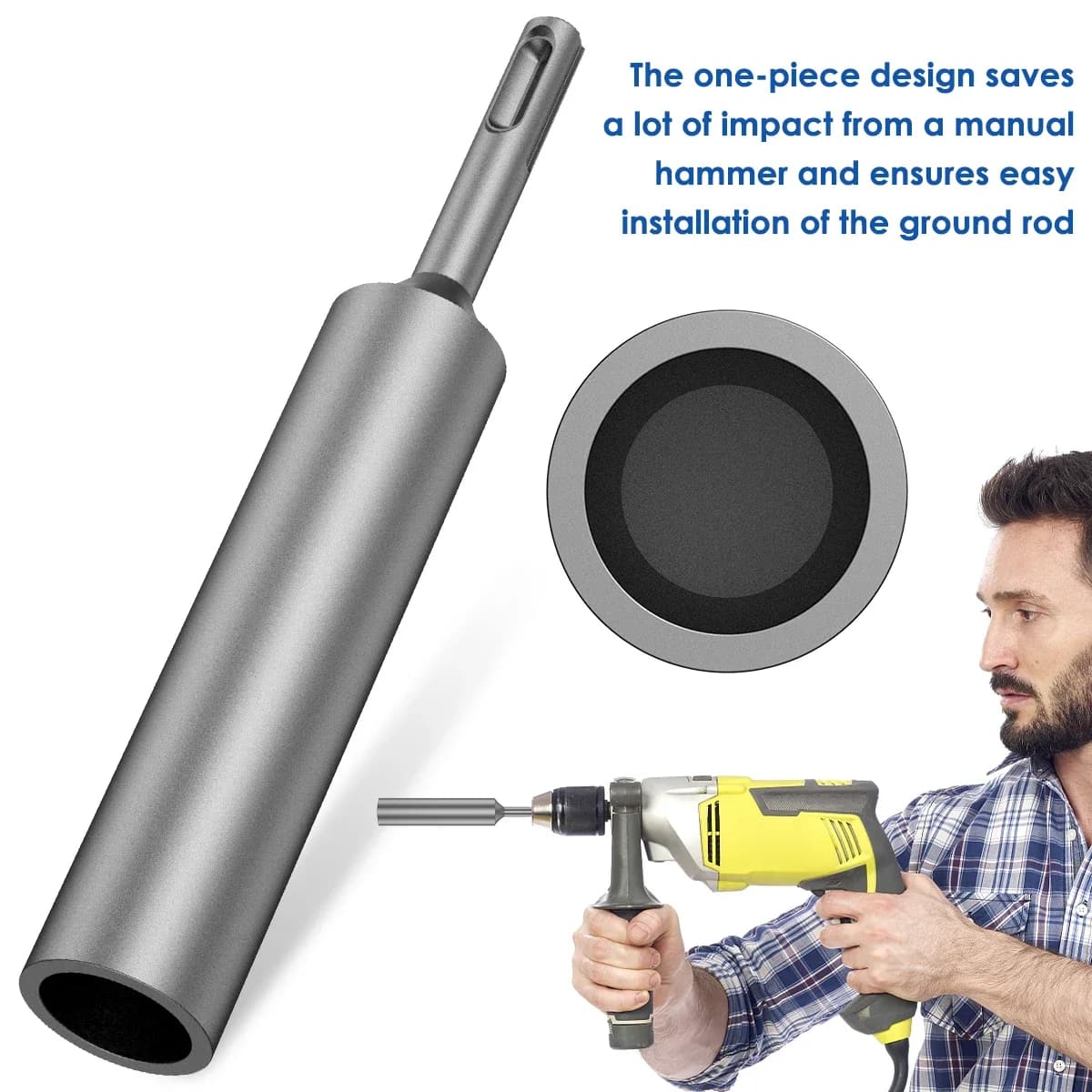 Acciaio temprato per utensile elettrico per trapano a percussione rotante SDS Plus Driver per asta di messa a terra Asta di messa a terra durevole da 17 mm
