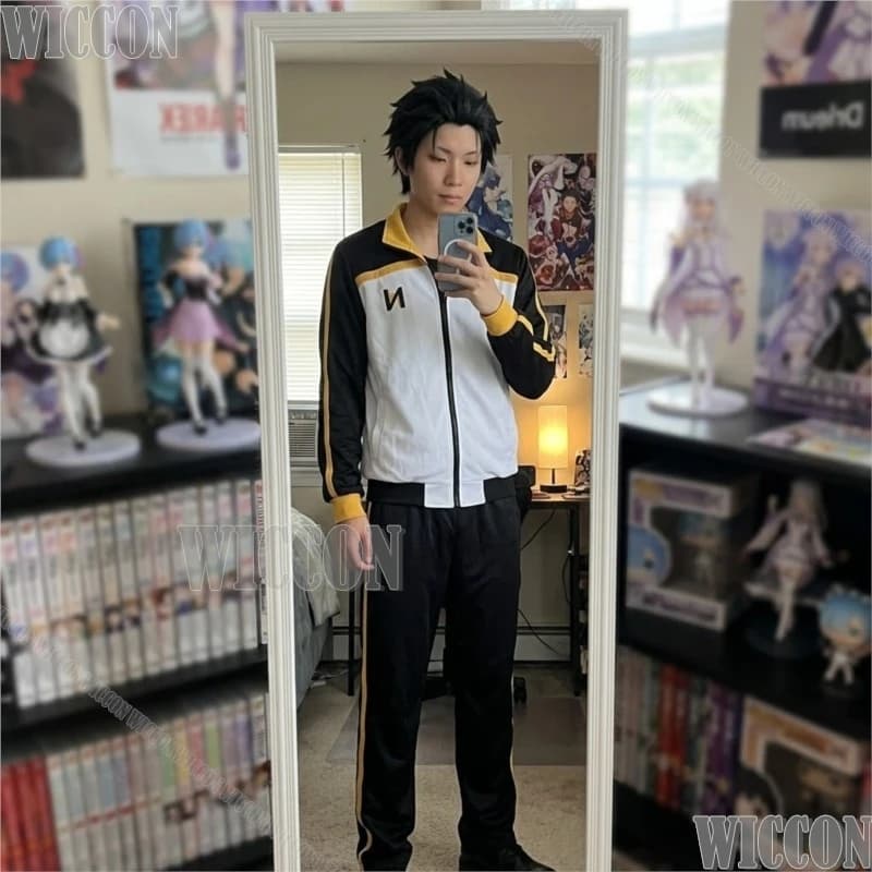 Re Zero Natsuki Subaru Mens Sports Suit Outfit Coat Pants Wig Anime Halloween Carnival Dress Up Costume Navidad Carnaval Event