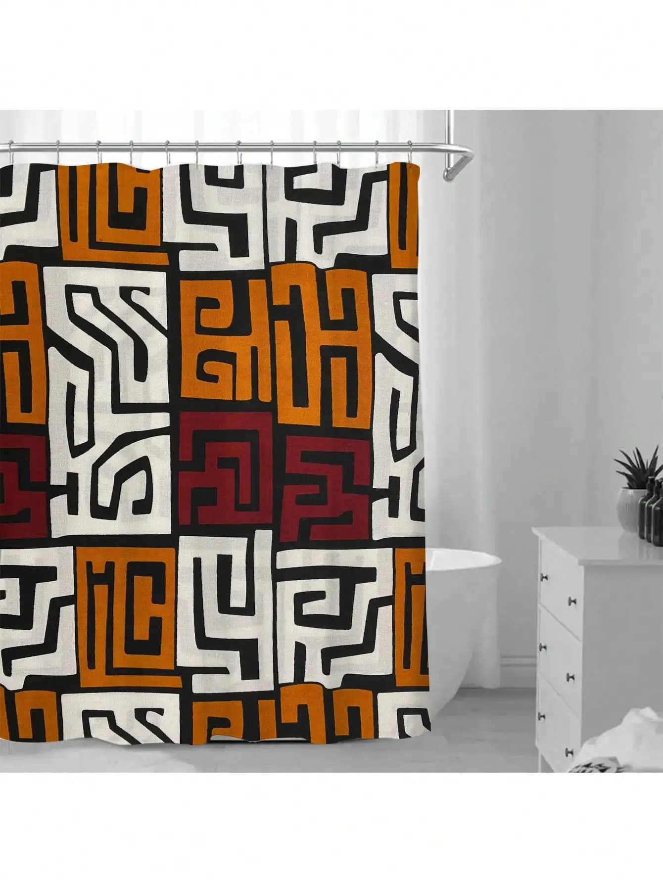 Tenda da doccia geometrica audace: abbraccia il design moderno del labirinto, tessuto morbido e vibrazioni eleganti per il tuo bagno alla moda