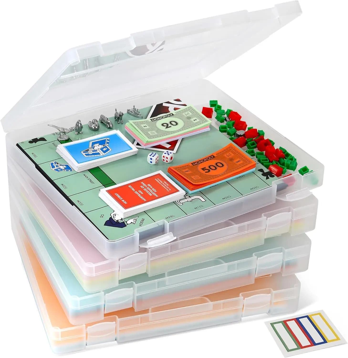 Set of 4 Transparent Boxes for Crafts with Labels - Suitable for Paper 8.5x11, Organisation of Supplies and Documents