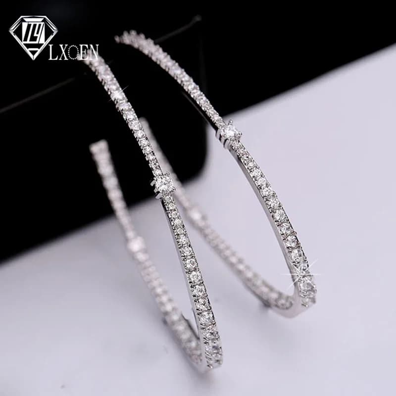 LXOEN di Lusso Zirconia Grandi Donne Dei Cerchi con il Bianco a Colori Oro Brillante Rotonda di Cristallo Del Cerchio Orecchini per la Cerimonia Nuziale Del Partito