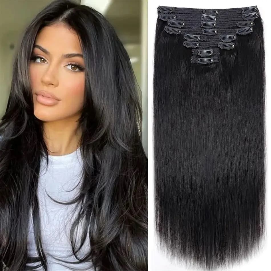 120g 7 pcs/set Clip in human hair extensions from 18 to 24 inch natural black 613 smooth hair Brazilian Remy blondes for women