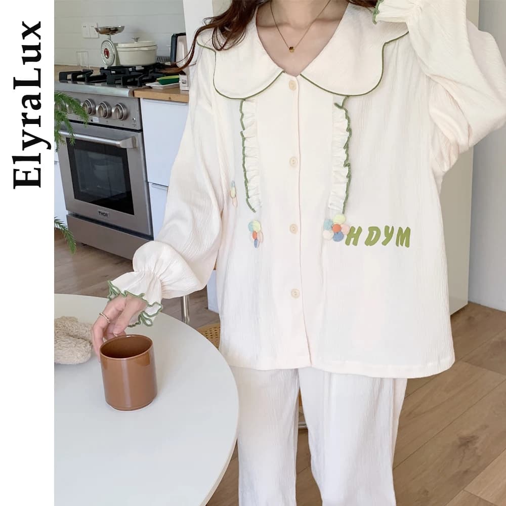 ElyraLux Casual Nightwear Long Sleeved Cotton Clutch for Women Comfortable Home Dresses Spring Winter Autumn Large Pijama