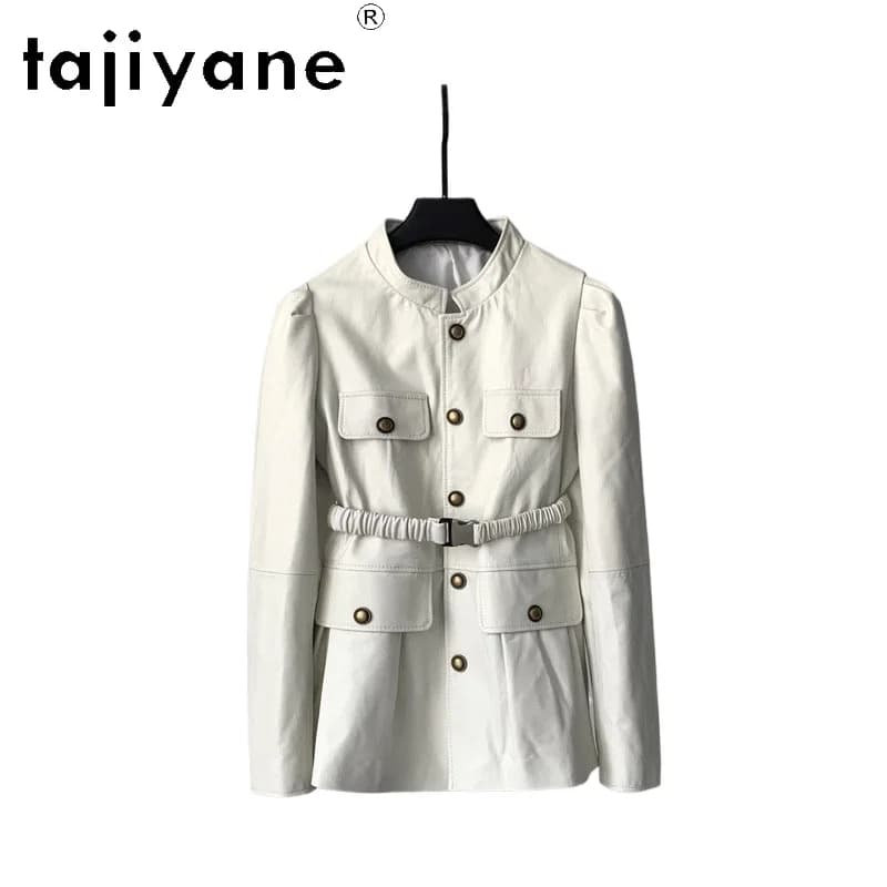 TAJIYANE Genuine Sheepskin Leather Jacket Woman Fashion Cargo Coat with Belt Mid-Length Real Leather Jackets Women Clothes 2026