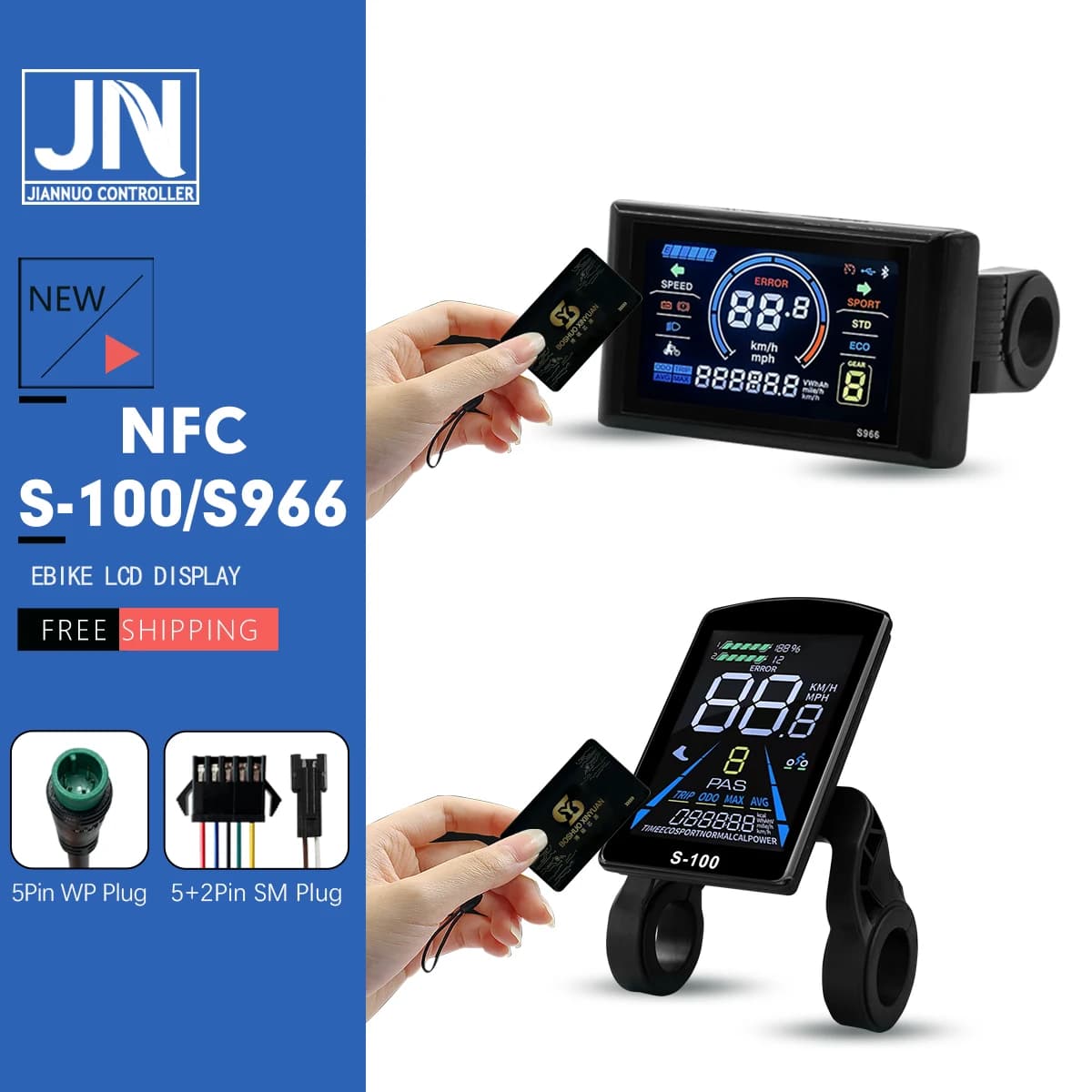 Bicicletta elettrica JN-NFC S966 Display a colori Spina SM/WP Scheda magnetica Induzione Match Controller JN per kit di conversione Ebike