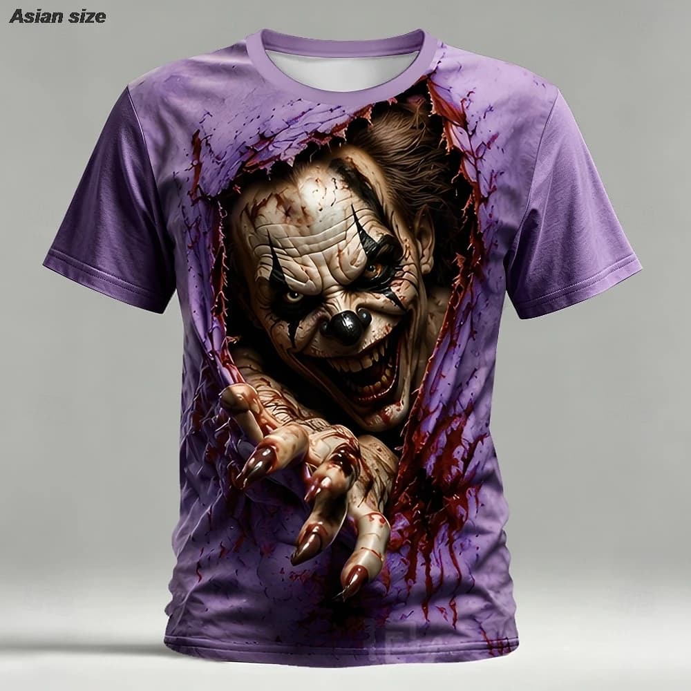 Halloween Men's Optical Illusion Creepy Clown 3D T Shirt Short Sleeve T shirt Crew Neck Shirt Horror Club Party Streetwear