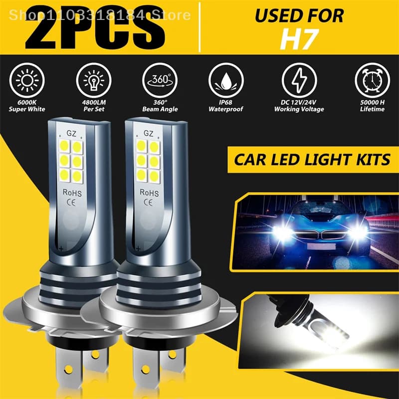 2 pezzi H7 kit lampadina per fari a LED fendinebbia per auto 110W SuperBright abbaglianti 6000K impermeabile super luminoso per accessori per veicoli