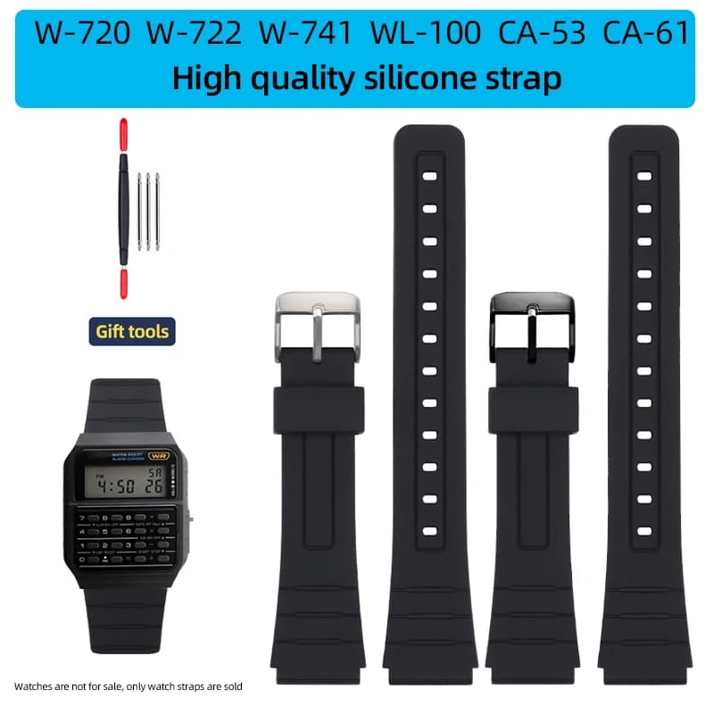 CA-53 cinturino orologio in silicone per Casio W-720 W-722 W-741 WL-100 CA53 CA-61 braccialetto sportivo uomo donna cinturino in resina impermeabile 20