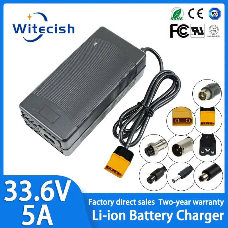 33.6V 5A lithium li-ion battery charger for 29.6V 8S Battery pack with DC5.5×2.1mm Connector Built-in high-speed cooling fan