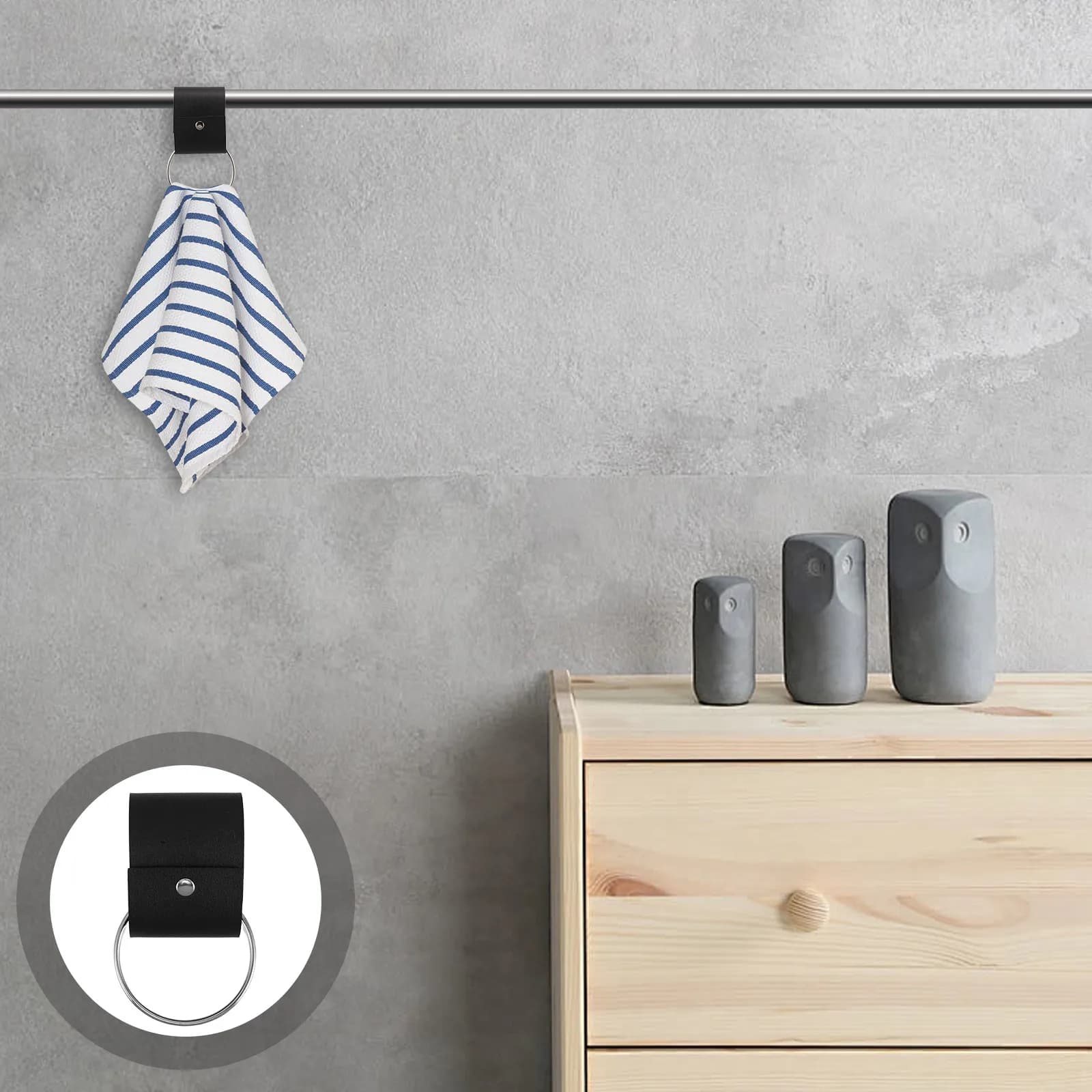 Set di 4 Ganci Portasciugamani in PU, Eleganti e Salvaspazio, per Sciarpe, Guanti, Asciugamani, Organizzatore per Cucina, Bagno e Palestra