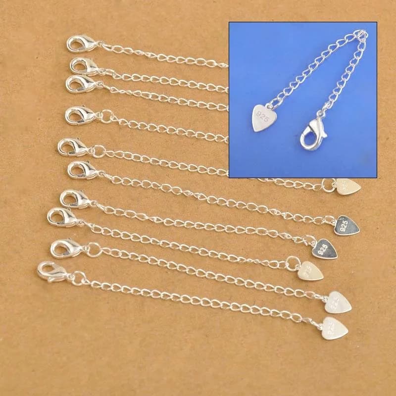 10X Wholesale Fashion Jewelry Findings Extension Chains 925 Heart Tag Sterling Silver Color Lobster Clasps For Necklace Bracelet