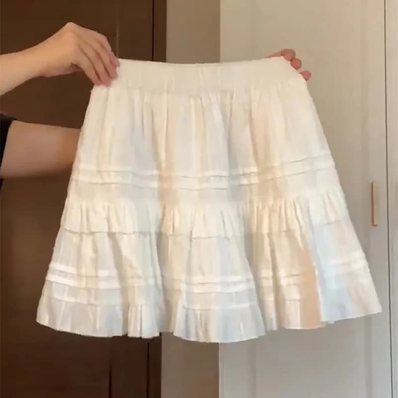 Dolce e carino mini gonna a sbuffo con volant donna estate elegante stile balletto gonne corte a pieghe linea coreana gonne dimagranti a vita alta