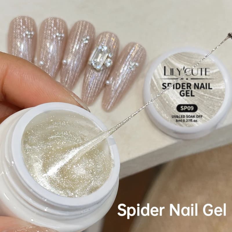 LILYCUTE 8ml Glitter Spider Nail Gel Polish Elastic Wire Drawing Painting Spider Line Gel Soak Off UV Gel Varnish Nail Art Desig