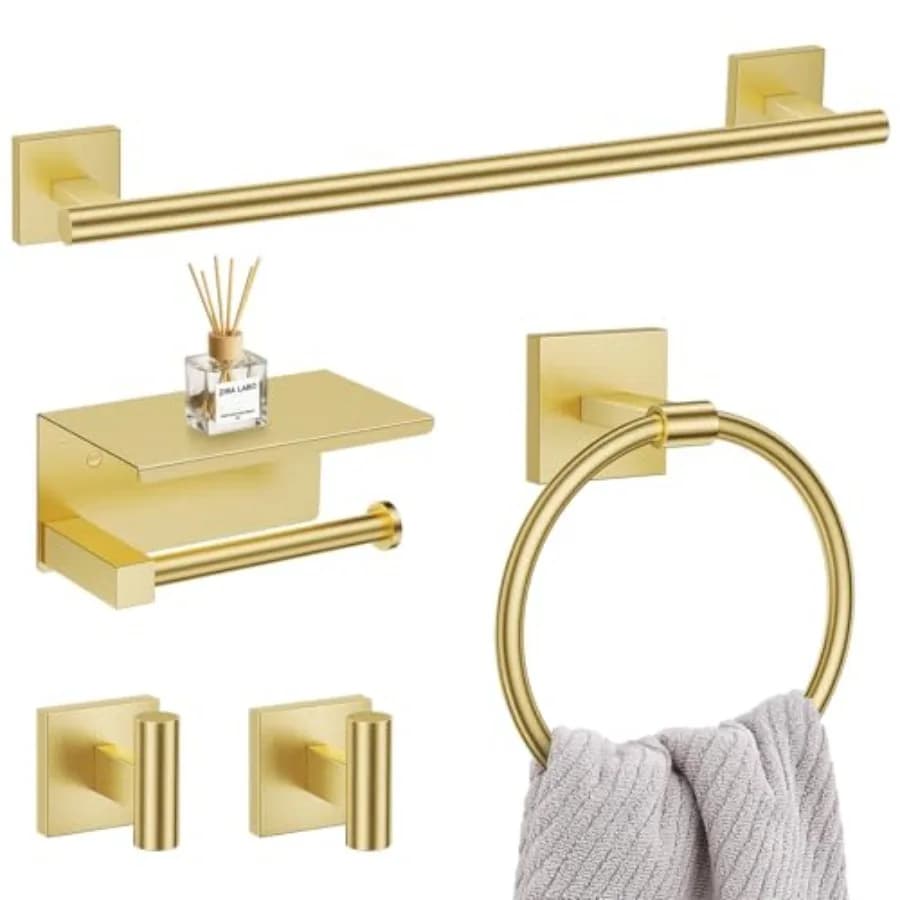 Set di 5 Accessori per Bagno in Acciaio Inox SUS304, Portasciugamani da 23,6 Pollici, Portarotolo per Carta Igienica con Supporto