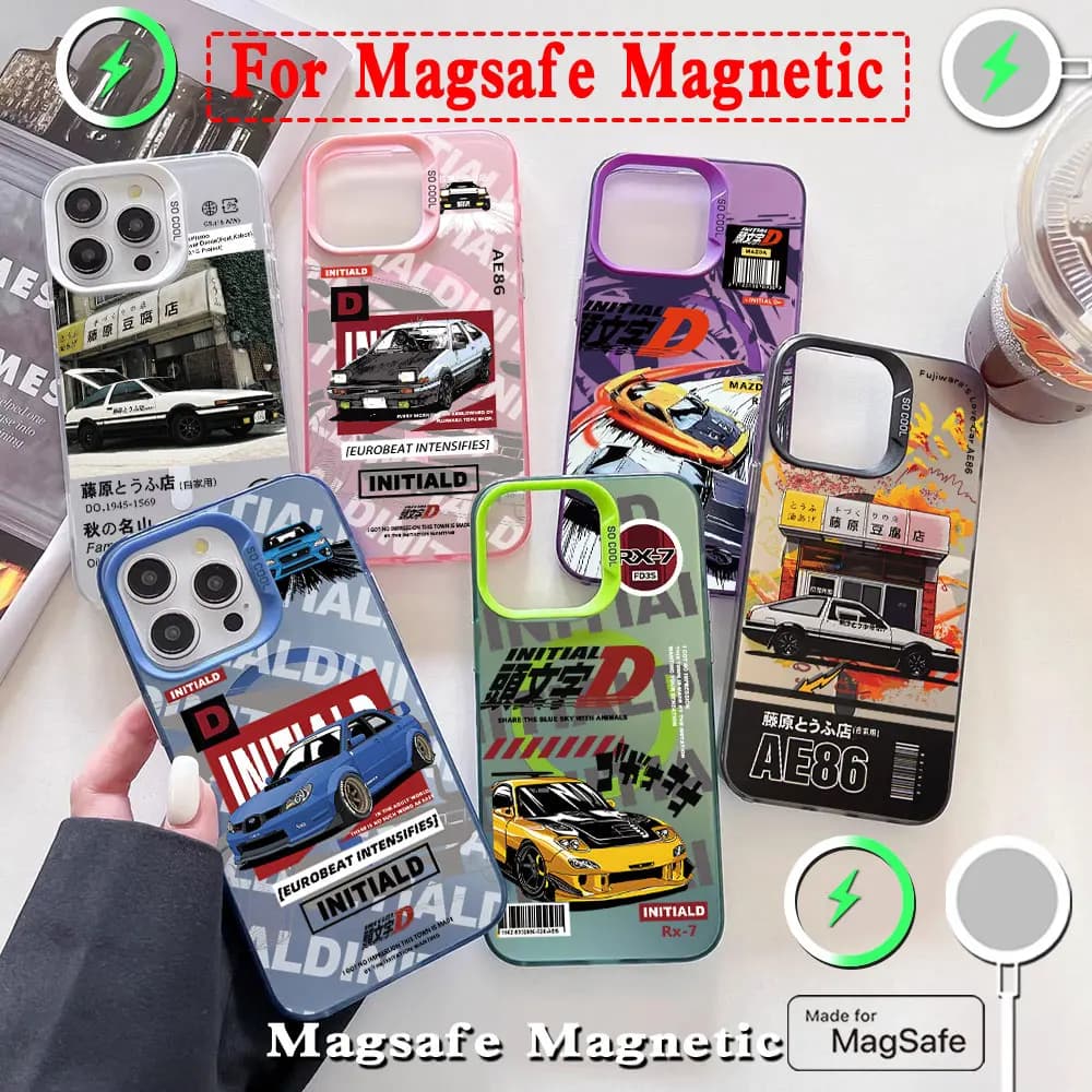 Hot Anime Iniziale D AE86 Magsafe Custodia magnetica per Samsung S25 S24 S23 S22 S21 S20 FE Plus Ultra 5G Morbida copertura placcata argento