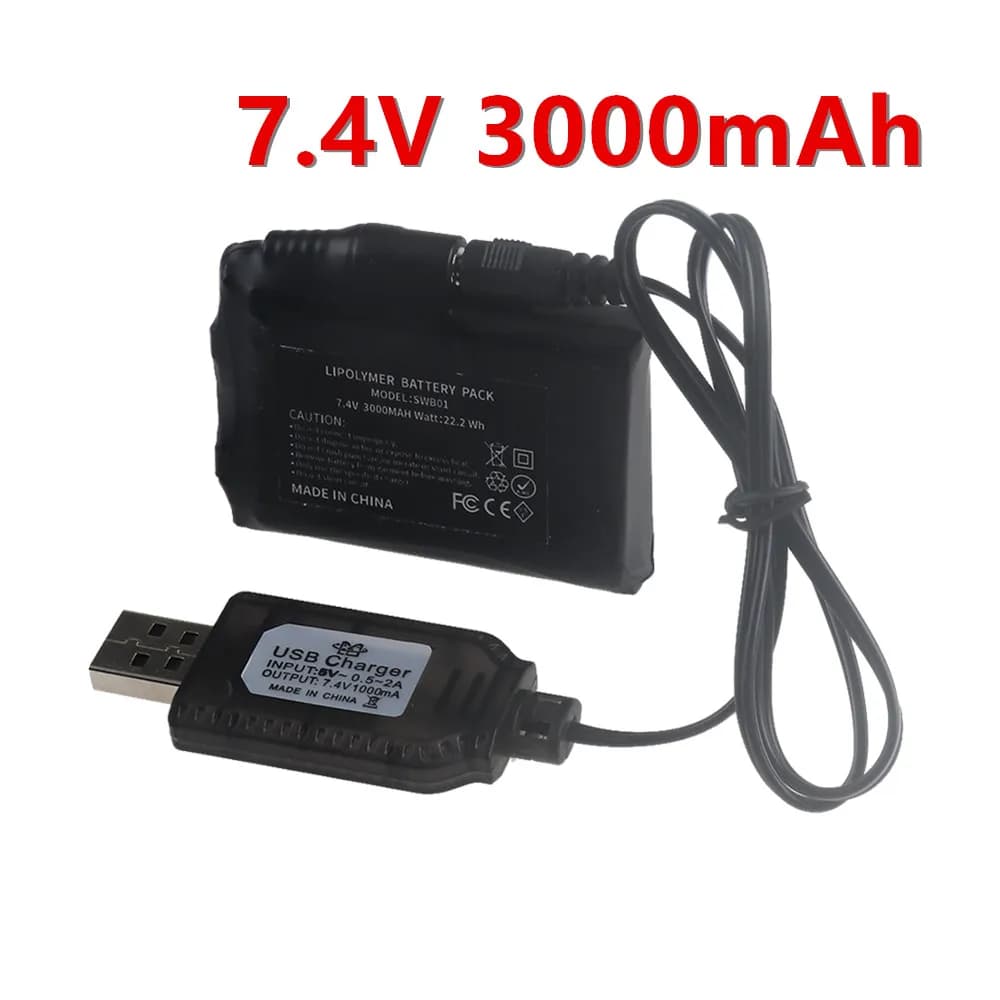 Batteria Ricaricabile ai Polimeri di Litio 7.4V 3000MAH per Guanti Riscaldati, Calzini Riscaldati, Giacche e Gilet Riscaldati, Guanti da Moto, Caricatore USB