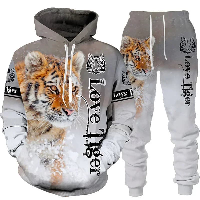 New Animal 3D Tiger stampato felpa con cappuccio + pantaloni tuta cool uomo/donna 2 pezzi tuta sportiva set autunno e inverno abbigliamento da uomo