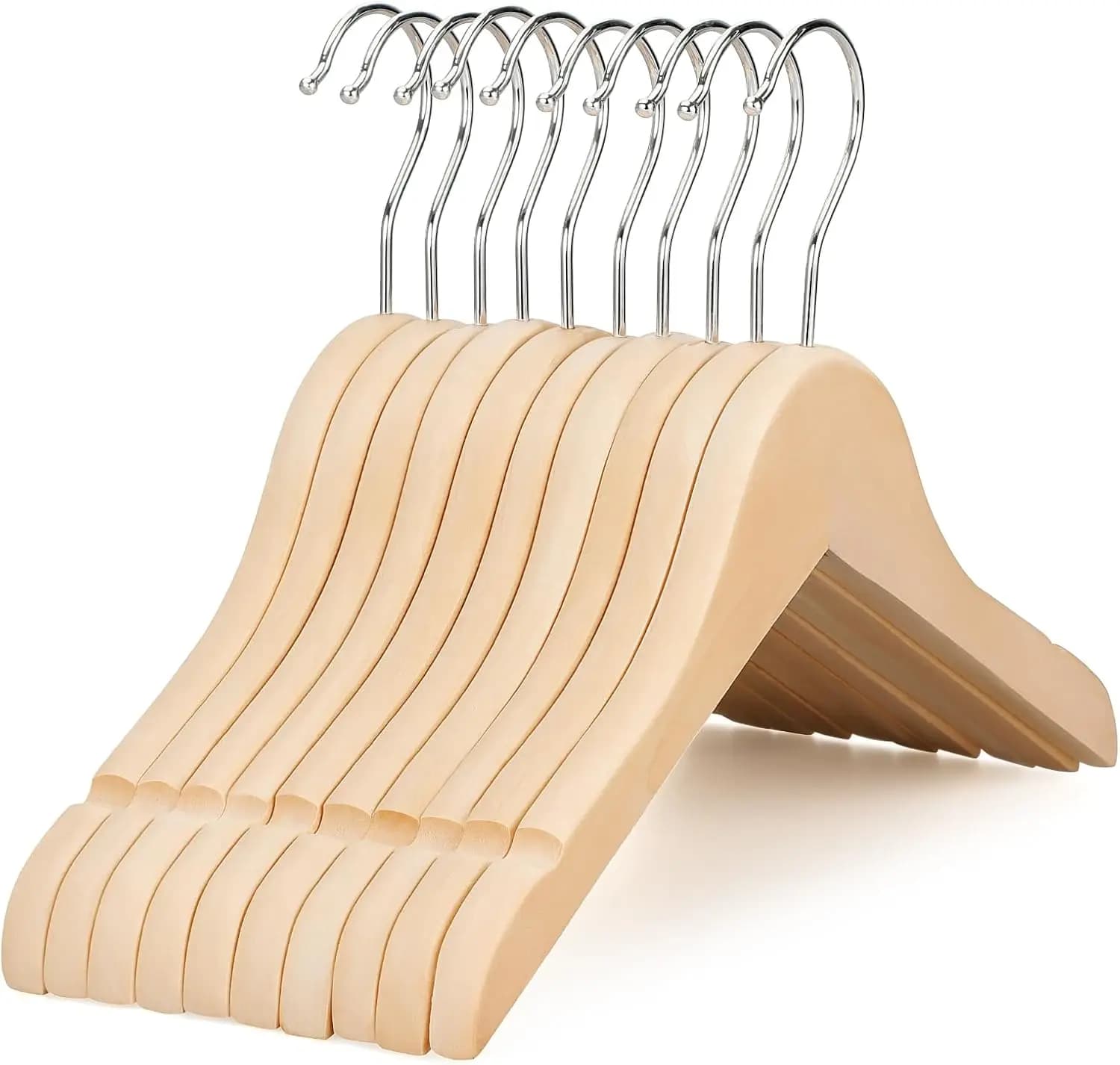 Appendiabiti per bambini in legno naturale con rotazione a 360° ° Gancio Girevole con Intaglio Liscio per Vestiti dei Bambini, Confezione da 10