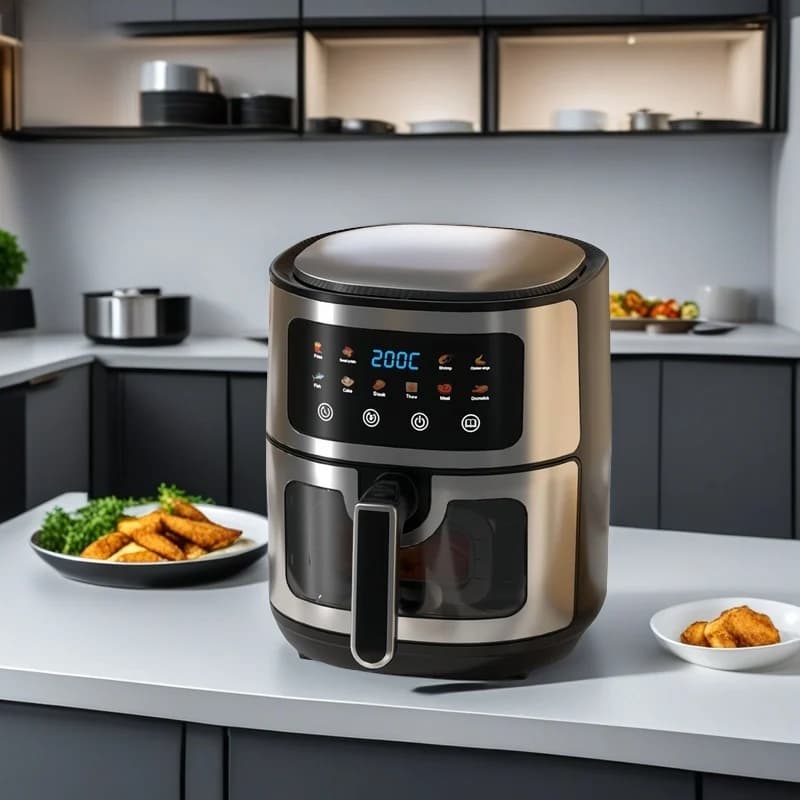 8 Liters Stainless Steel Air Fryer With Black Diamond, Visual Sanitary Kitchen 360 ° Fast Circulating for