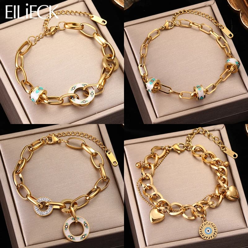 EILIECK Bracciale con ciondoli a forma di cerchio in acciaio inossidabile 316L per donna Uomo Moda braccialetti che non sbiadiscono Gioielli da polso Regalo Bijoux