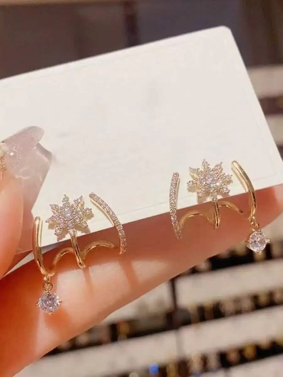 1 Pair Sparkling Micro-Inlaid Zirconia Octagonal Star Earrings, Versatile And Fashionable, Charming For Women Valentine's Day Ac