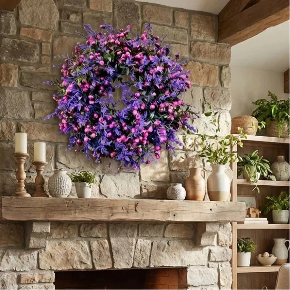 Ghirlanda di Lavanda Artificiale in Plastica Realistica Fatta a Mano per Porta, Ghirlanda di Fiori Finti, Pianta Simulata per Cancello Anteriore