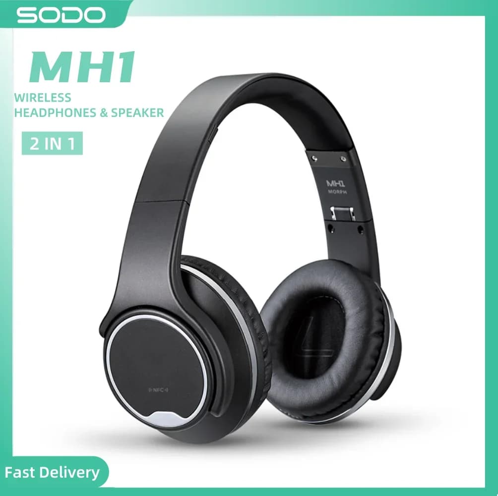 Wireless Headphones Speakers 2 in 1 SODO Foldable NFC HiFi Stereo Bluetooth-compatible 5.0 Headphones with Mic Support TF/FM