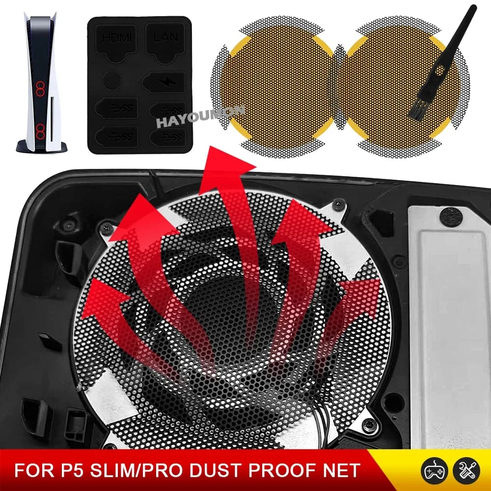 Filtro Antipolvere per Ventole di Raffreddamento PS5 Slim e PS5 Pro, Kit Antipolvere per Console di Gioco, Set di Tappi in Silicone