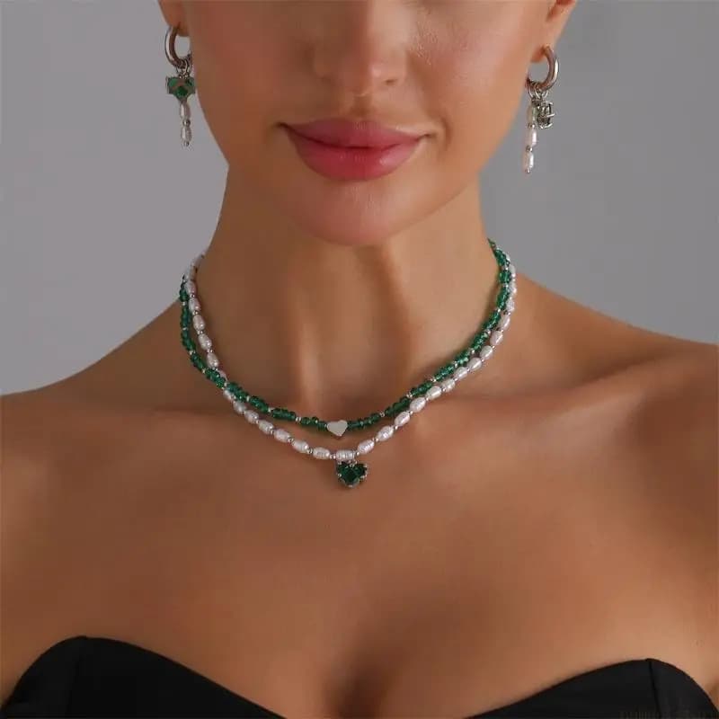 31BF Collana con ciondolo a cuore con perle barocche irregolari. Regalo versatile con orecchini alla