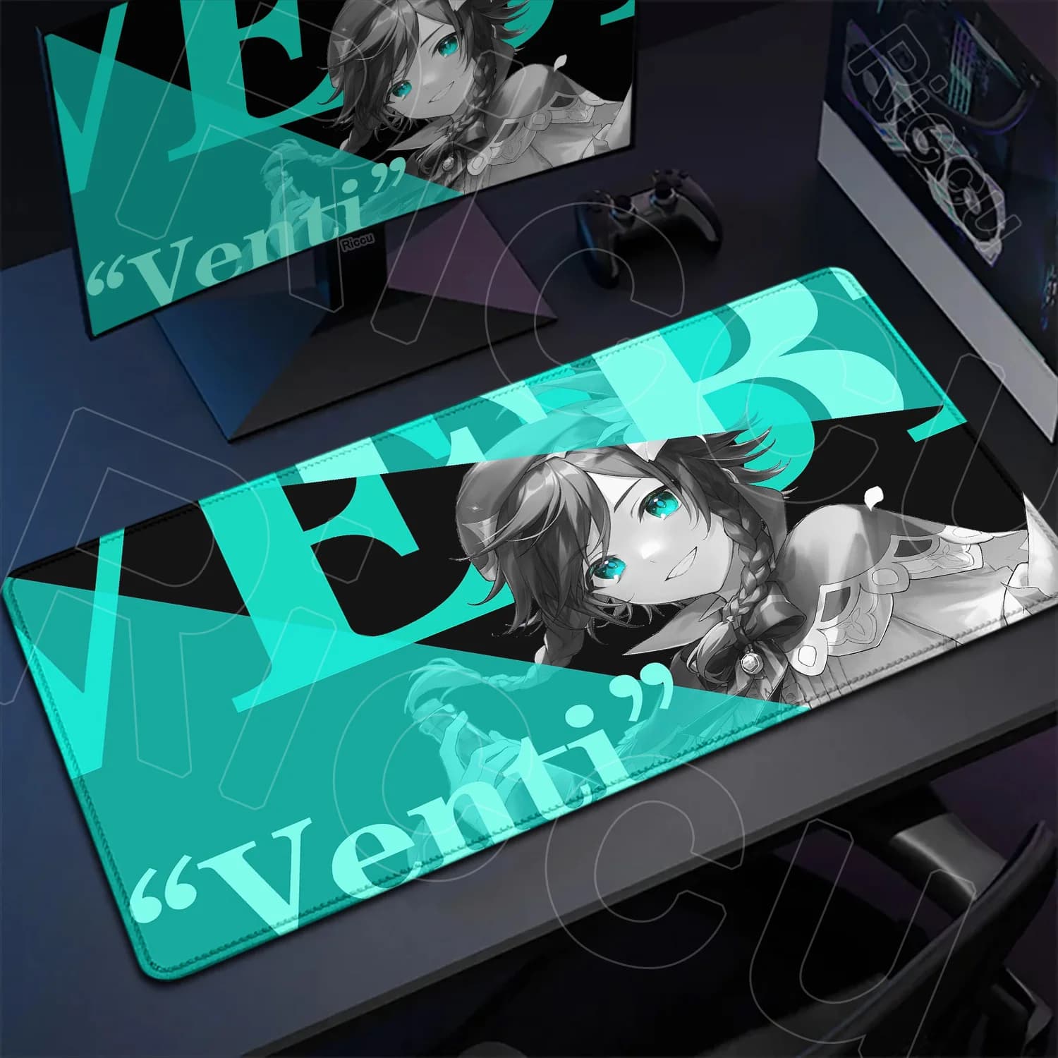 Genshin Gaming Tappetino per mouse antiscivolo Simpatico tappetino da tavolo Venti XXL Computer e ufficio Gamer Cabinet Tappeto per tastiera Tappetini per scrittura per studenti