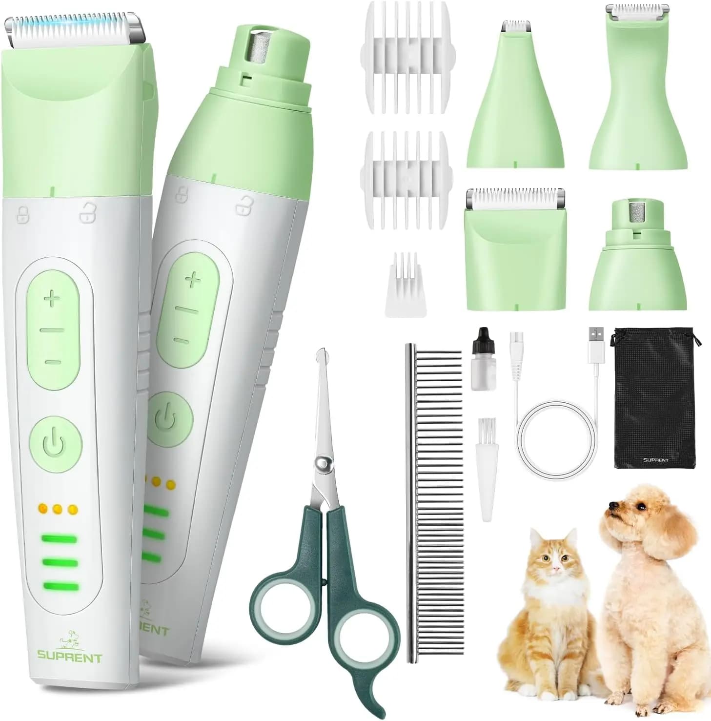 Kit Elettrico 4-in-1 Senza Fili per la Toelettatura degli Animali Domestici: Tosatrice, Lima per Unghie, Rasoio per Peli Lunghi e Pelo Spesso di Cani e Gatti