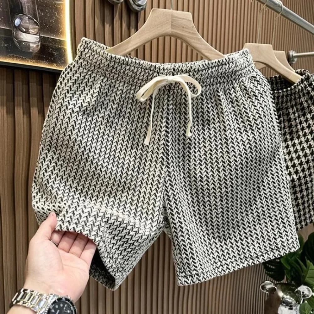 Pantaloncini a quadri da uomo, pantaloni da spiaggia casual dritti alla moda estiva, comodi con tasche e pantaloncini leggeri da strada.