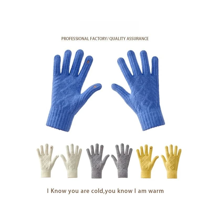 Korean‑Style Candy Color Knitted Fingerless Gloves, Warm Touch Screen Winter Gloves for Women Cycling Outdoor Daily Wear