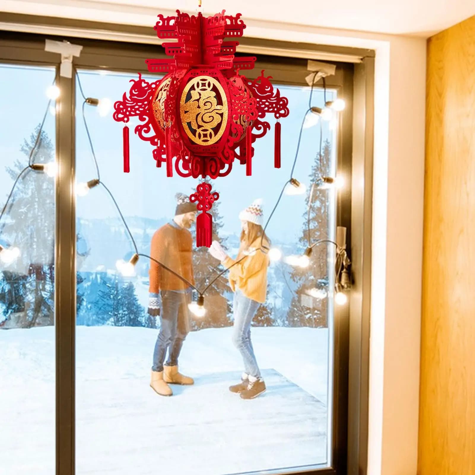 Lanterne per Capodanno cinese Lanterna puzzle 3D non tessuta fortunata con ornamenti pendenti cinesi Red Fu Decorazioni per il festival di primavera