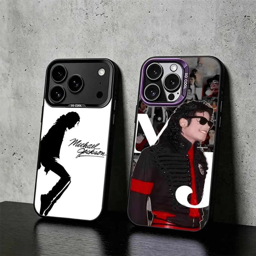 Cover per telefono M-Michael Jackson per iPhone 17, 16, 15, 14, 13, 12, 11 Plus, Pro Max, XS, color argento