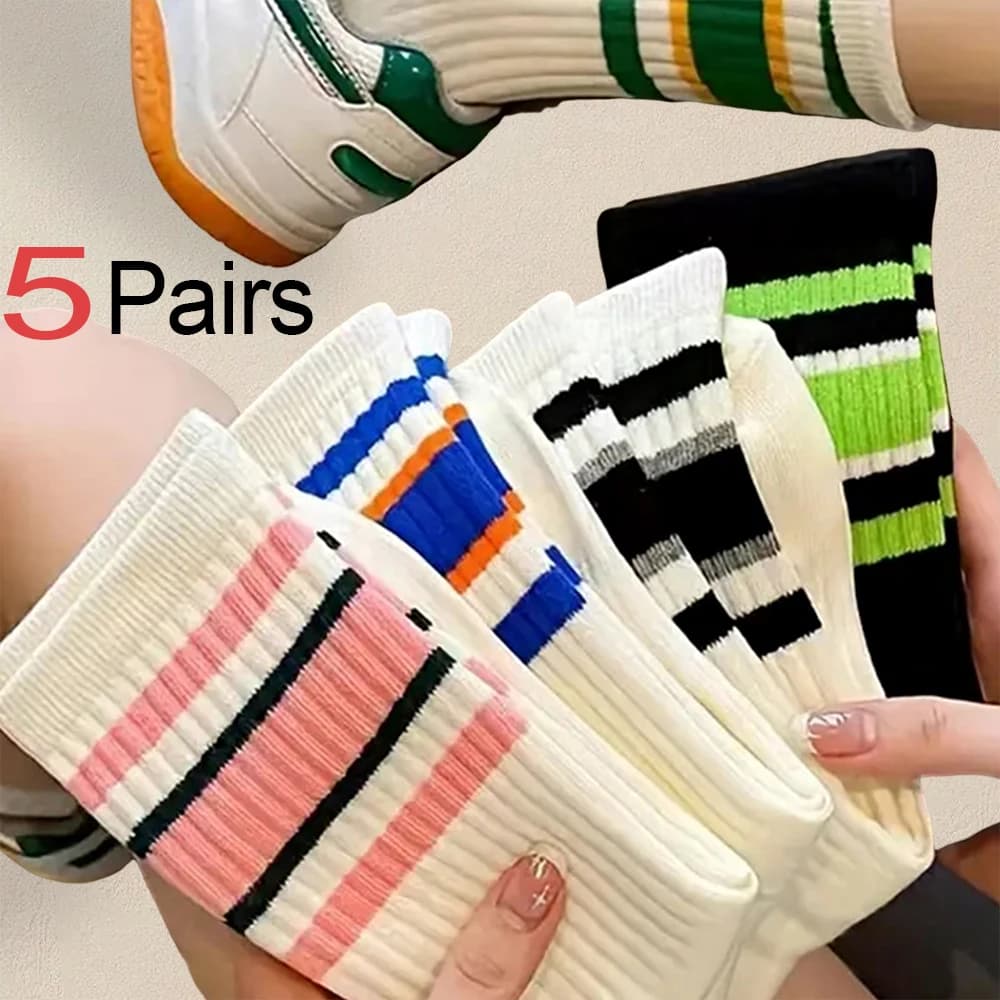 5 paia di calzini da uomo a righe con barra parallela, versatili, alla moda, creativi, morbidi, comodi, leggeri, casual, di media lunghezza