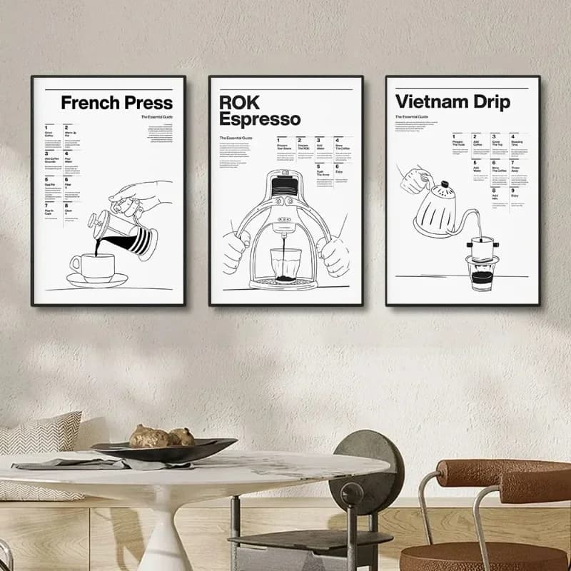 Minimalist Line Espresso Coffee Maker Brewing Menu Posters and Prints Canvas Printing Wall Art Picture for Kitchen Cafe Decor