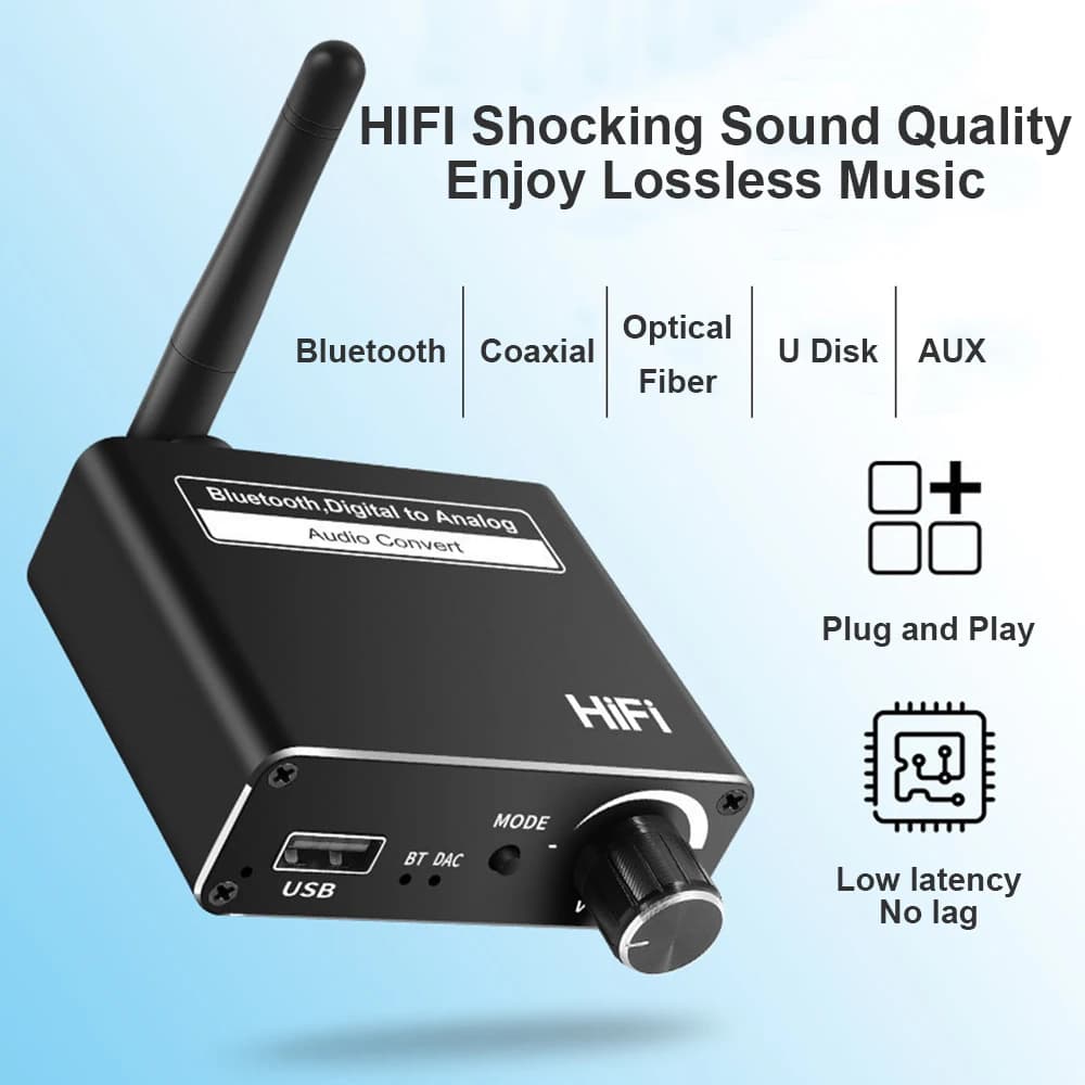 5.0 digital-analog wireless DAC converter compatible with Bluetooth with USB adapter with 3.5 mm optical coaxial USB support for headphones