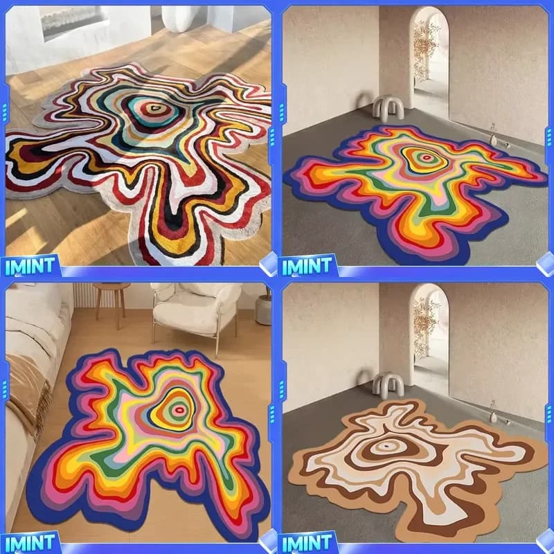 Creative Design Living Room Decoration Carpet Irregular Rainbow Rugs for Bedroom Fluffy Soft Dopamine Plush Rug Home Thick