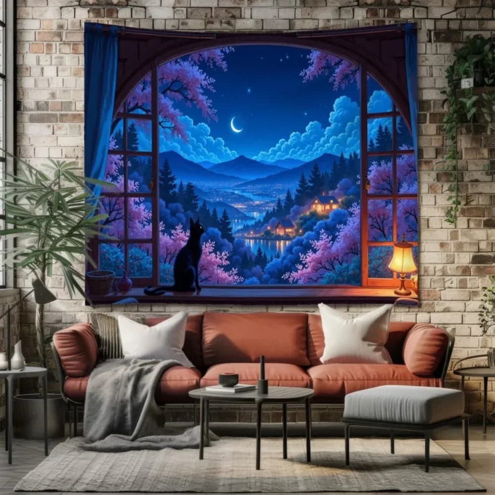 Fantasy Night Scene Theme Digital printing polyester wall hanging tapestry decorative Living room bedrooms background gift