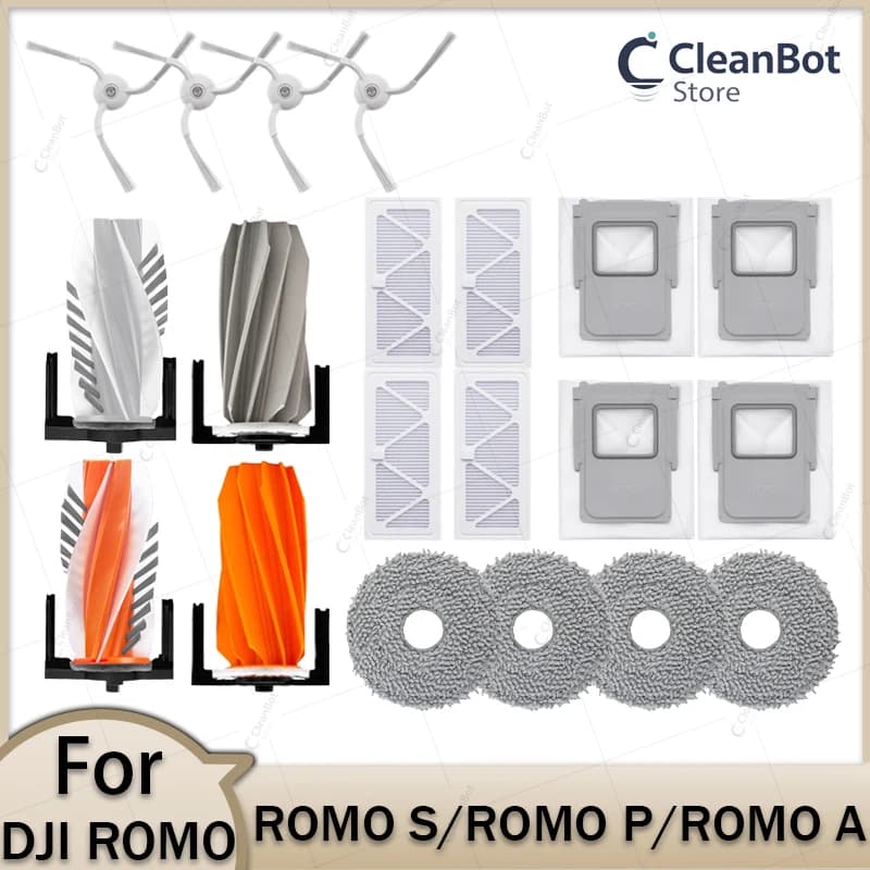 For DJI ROMO P / ROMO S / ROMO A Robot Vacuum Cleaner Accessories Main Brush Side Brush HEPA Filter Mop Cloths Dust Bag Par