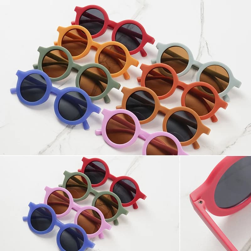 Baby sunglasses matte children's sunglasses trendy round frame retro mocha colored glasses anti purple line