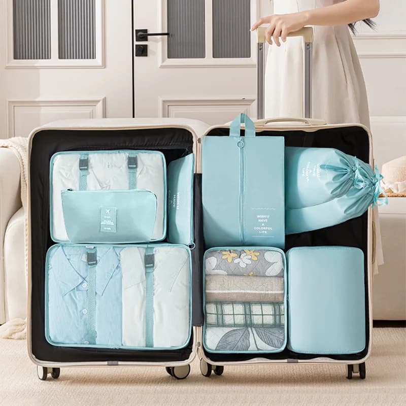 9 pezzi borse organizer da viaggio valigia cubi da imballaggio pieghevole portatile armadio bagagli vestiti trucco borse per scarpe digitali