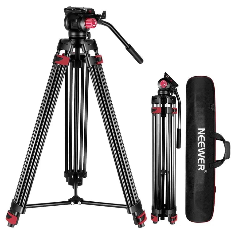 Treppiede Video Professionale in Lega Resistente 79 con Rotazione a 360° ° Piastra a sgancio rapido Fluid Drag per DSLR/videocamera, supporta fino a 17,6 libbre
